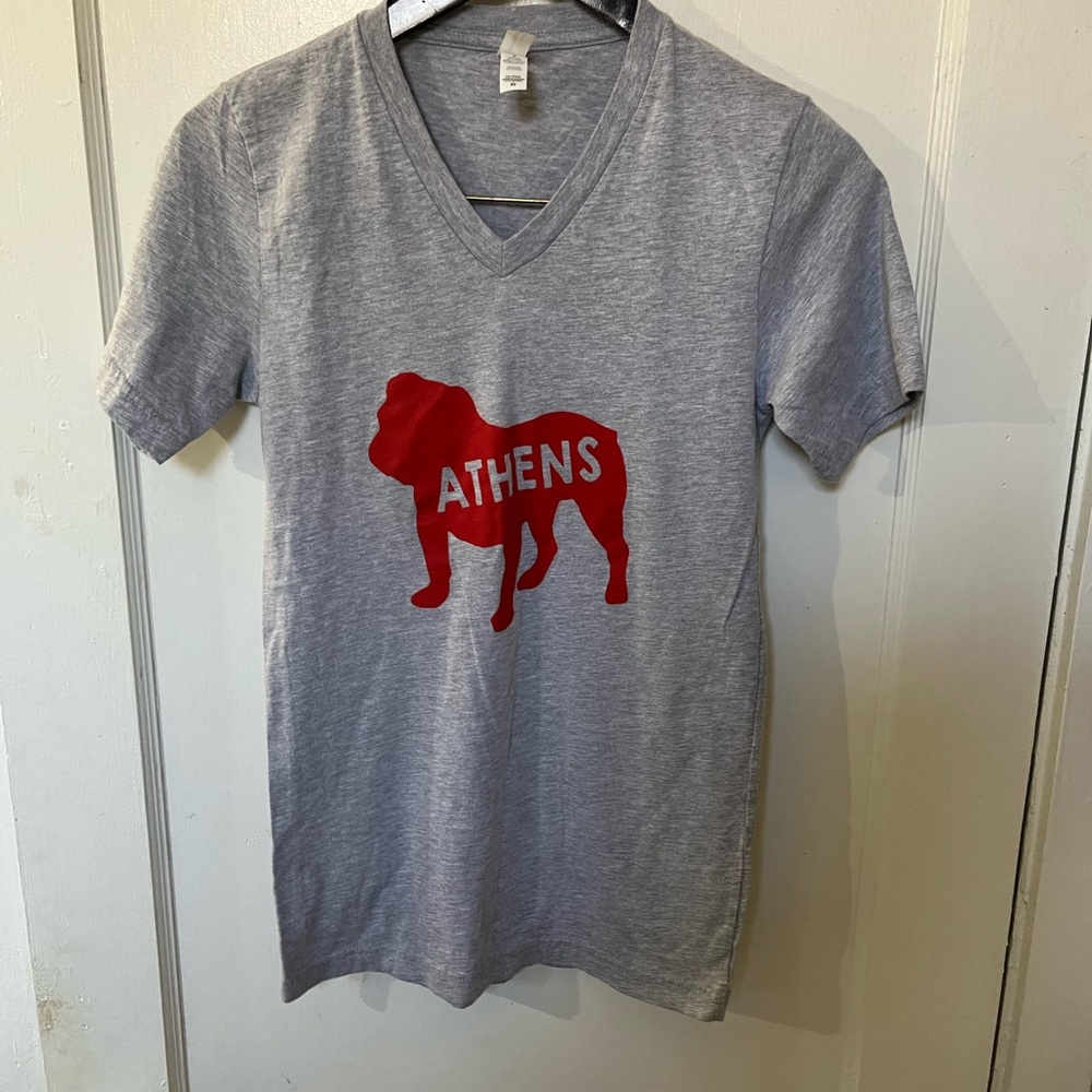 Athens UGA Bulldog Graphic Tee XS Gray V-Neck Short Sleeve Shirt